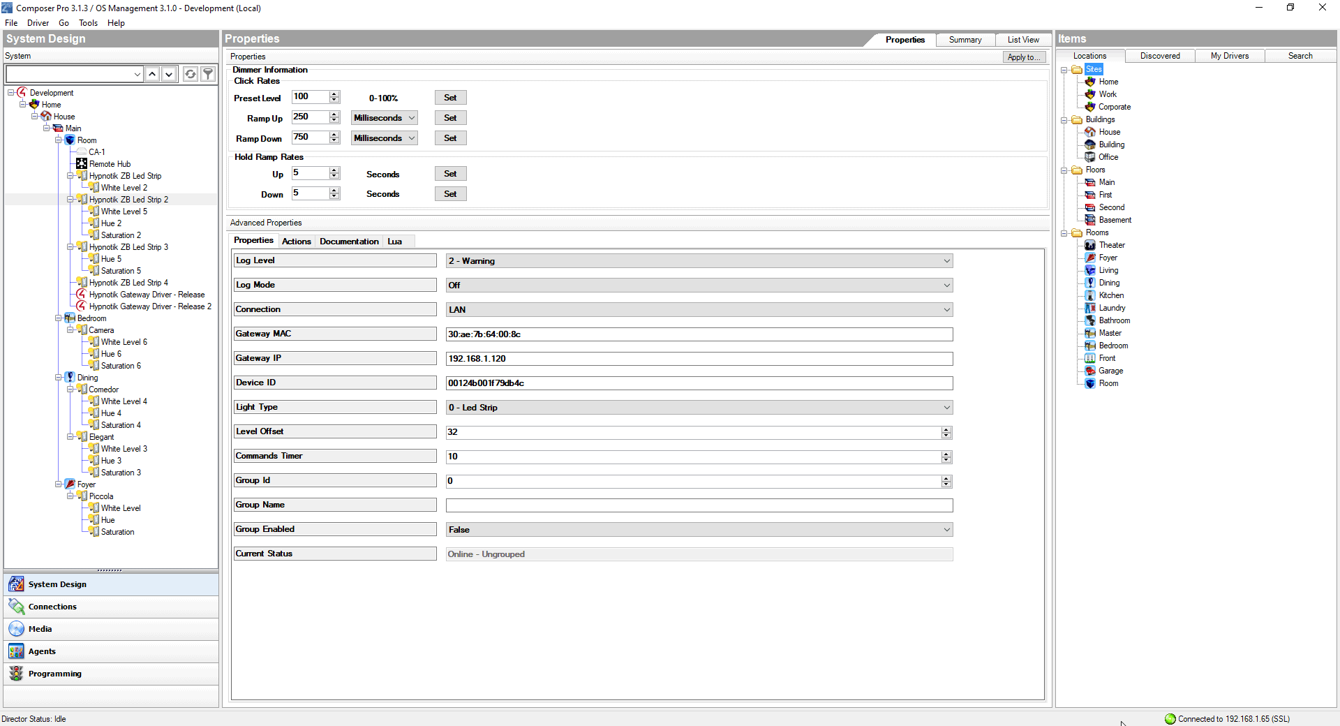 Control4 Lighting Devices Drivers Properties