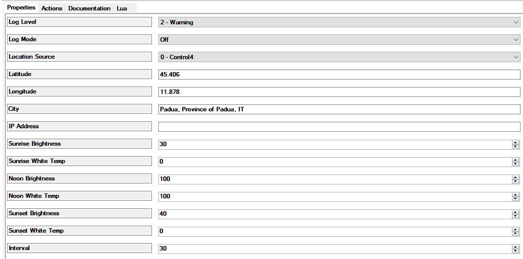 Control4 Circadian Rhythm Lighting Automation, Circadian Parameters