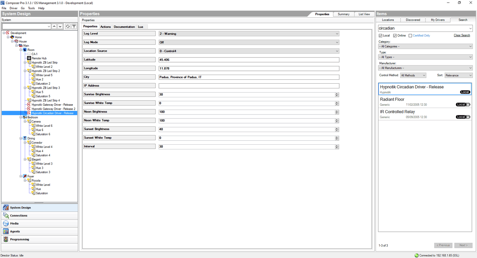 Control4 Circadian Rhythm Lighting Automation, Control4 Composer View