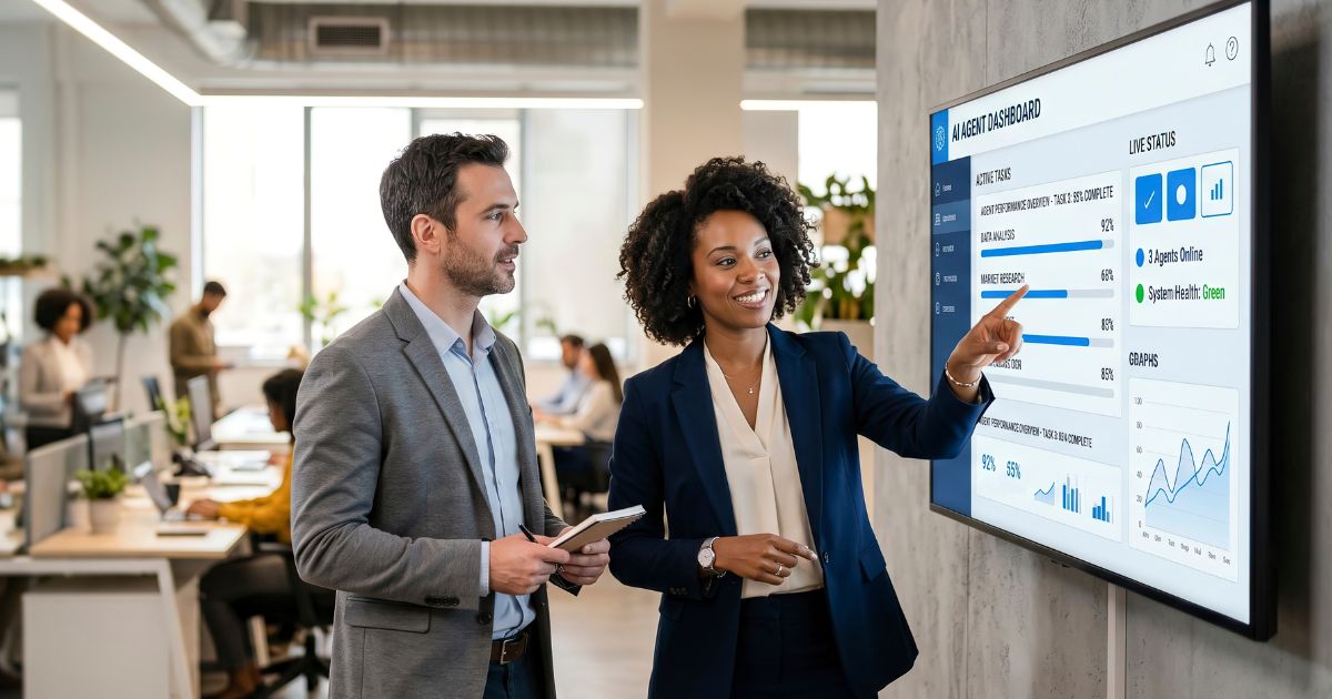 Managers analyzing AI workflow automation